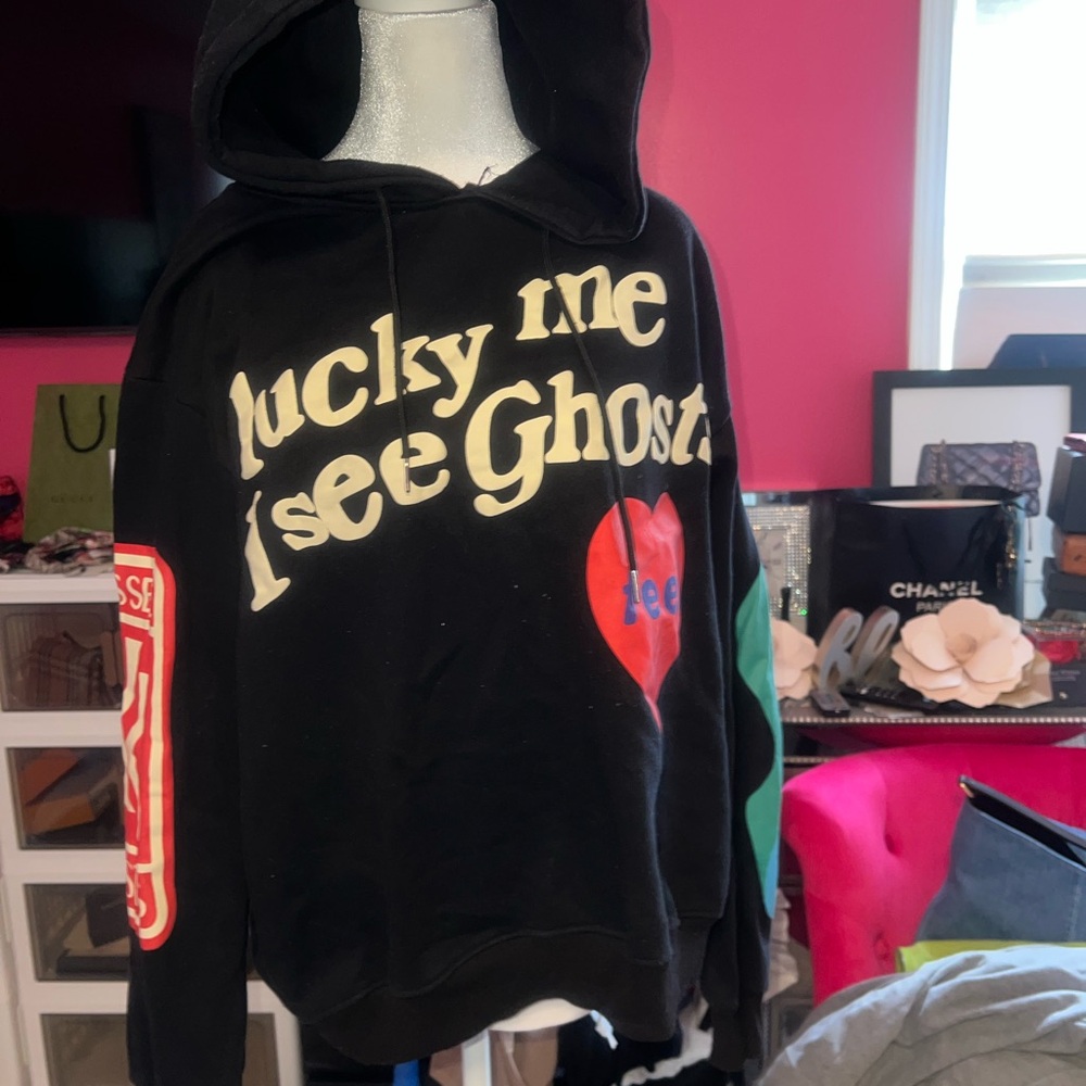 Yeezy Black Hoodie with Cream and Red Accents
